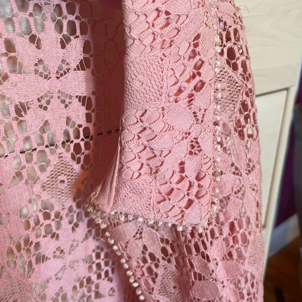 Vintage Pink Lace Polyester Housedress. 1960s 197… - image 3